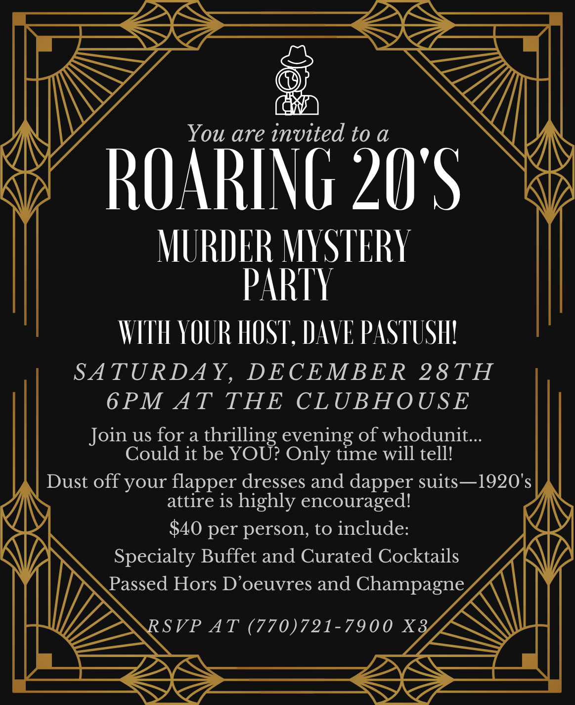 A Roaring 20s Murder Mystery Party December 28th