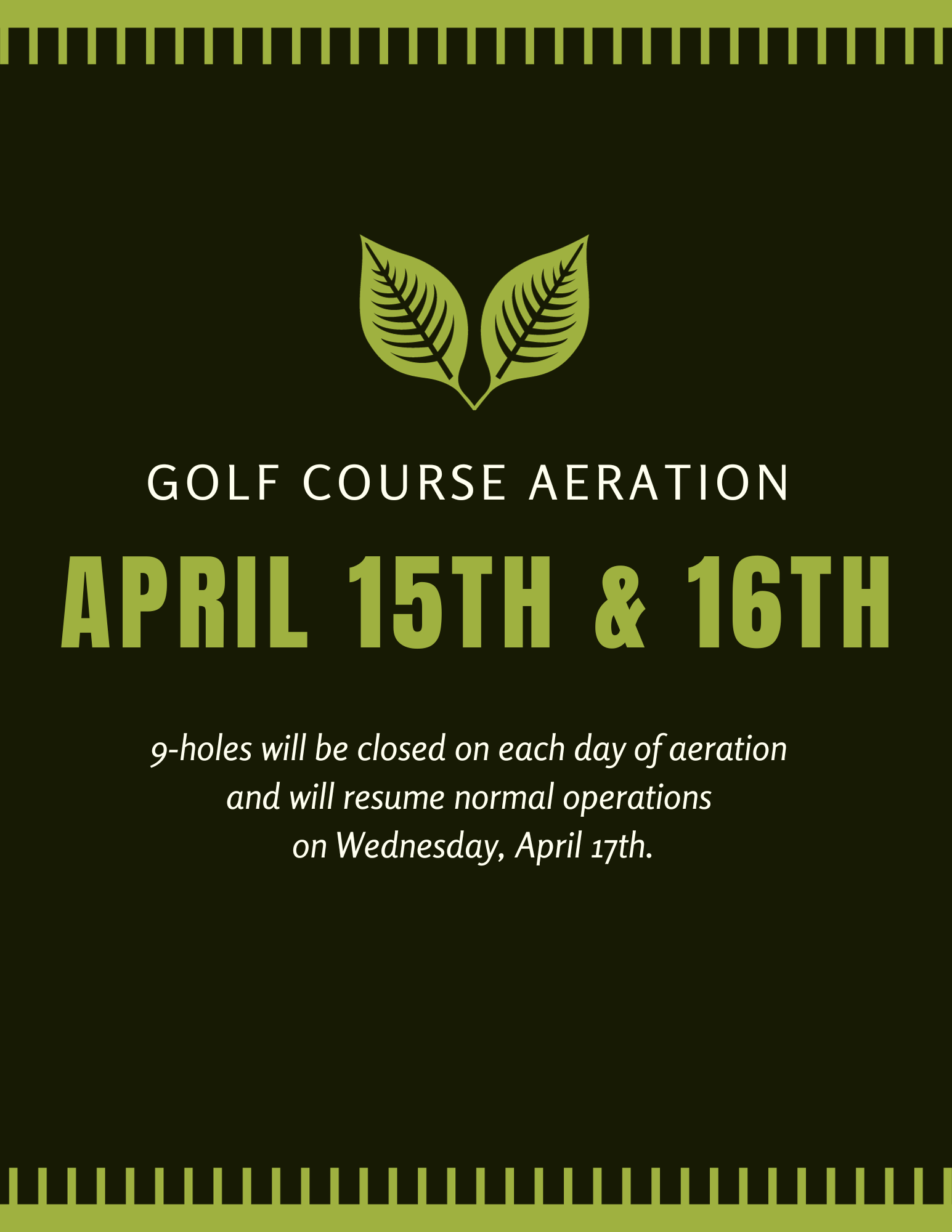 Aeration April 15th 16th