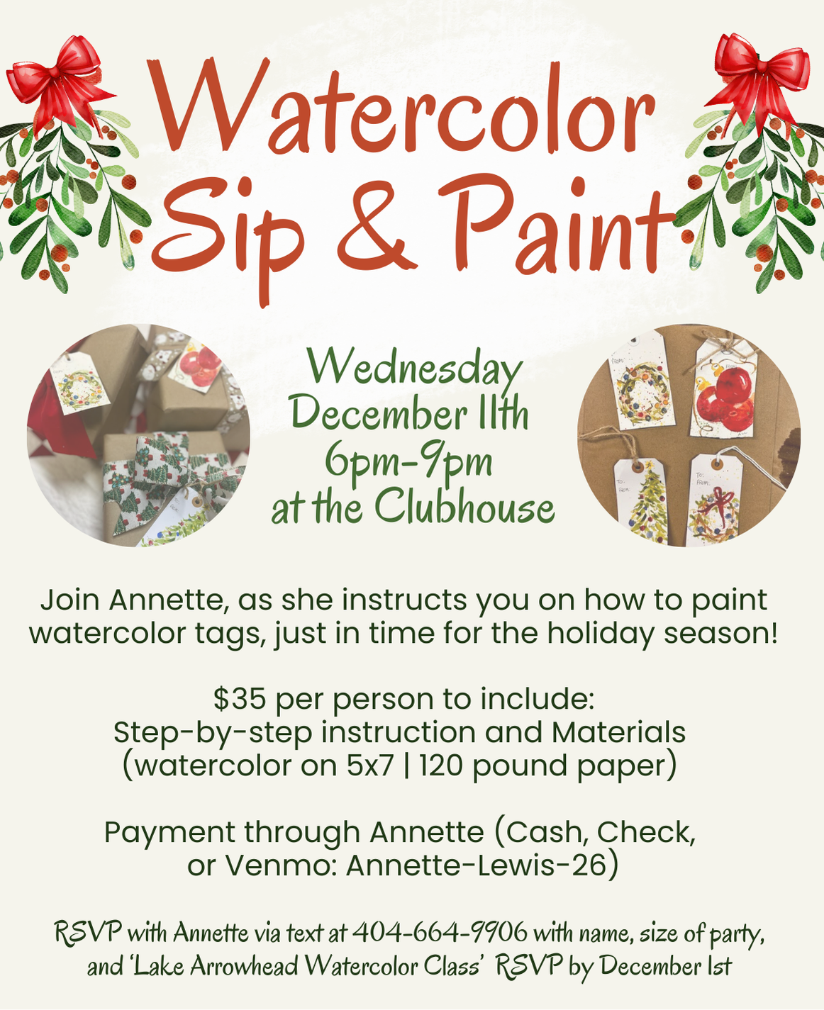 Christmas 2024 Watercolor Sip Paint December 11th